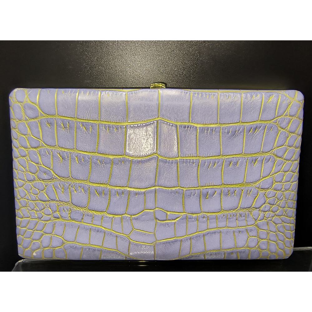 Abas Cache Wallet in Lilac Embossed Alligator - Lilac Leather with Gold Frame